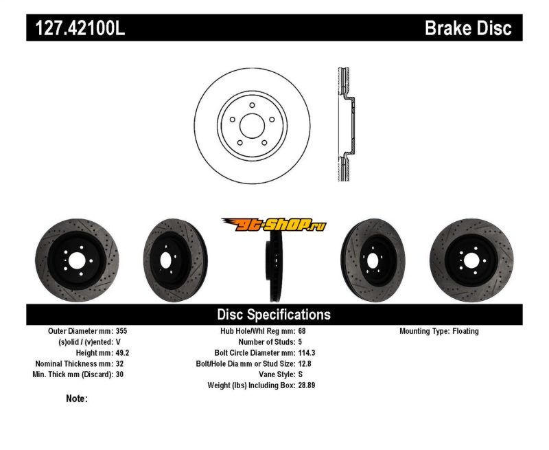 ST Slot & Drill Brake Rotors Stoptech 127.42100L