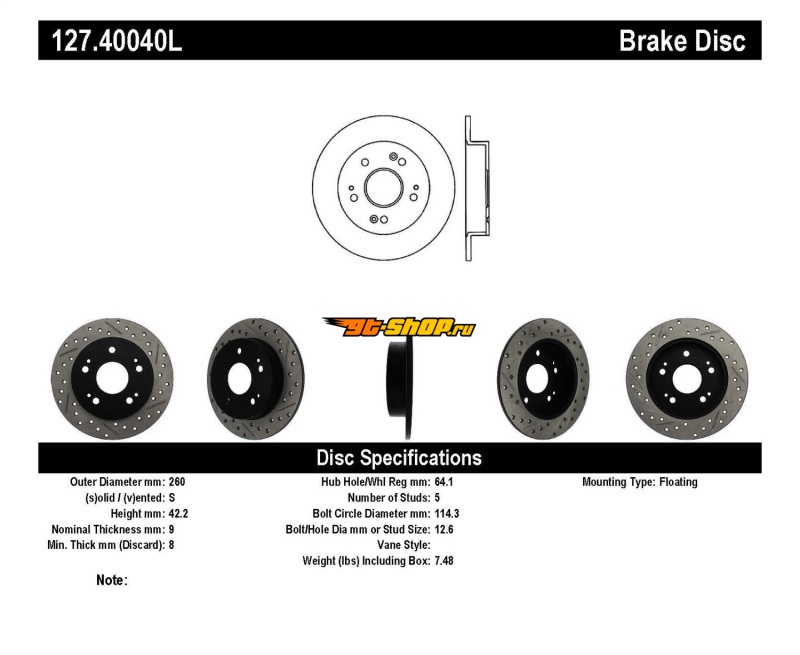 ST Slot & Drill Brake Rotors Stoptech 127.40040L