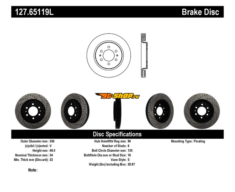 ST Slot & Drill Brake Rotors Stoptech 127.65119L