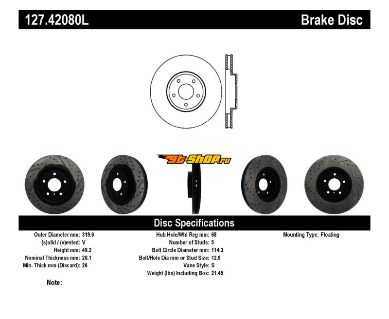 ST Slot & Drill Brake Rotors Stoptech 127.42080L