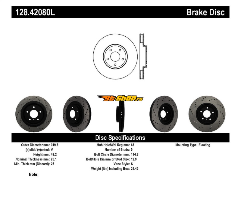 ST Drilled Sport Brake Rotors Stoptech 128.42080L