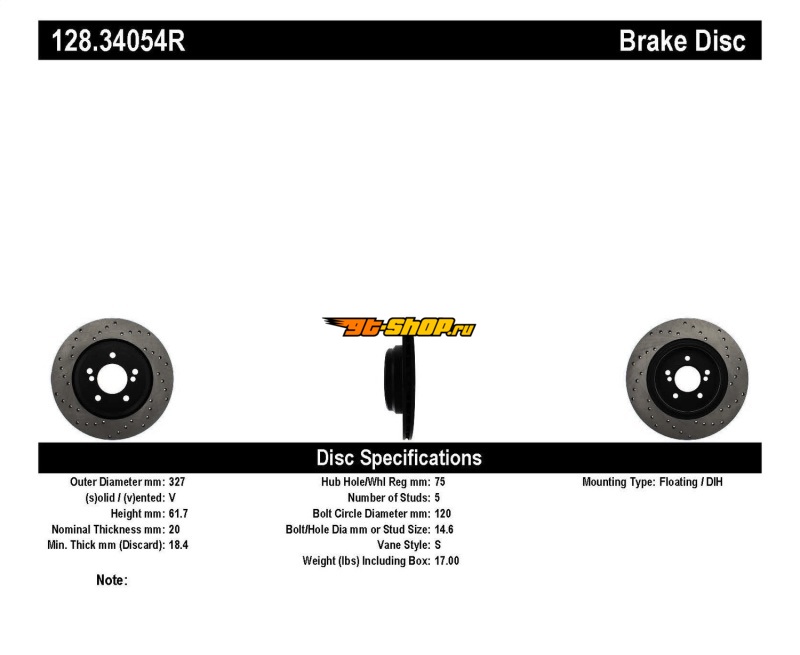 ST Drilled Sport Brake Rotors Stoptech 128.34054R