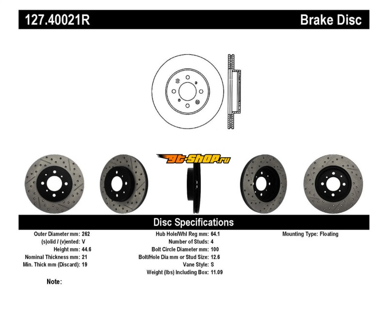ST Slot & Drill Brake Rotors Stoptech 127.40021R