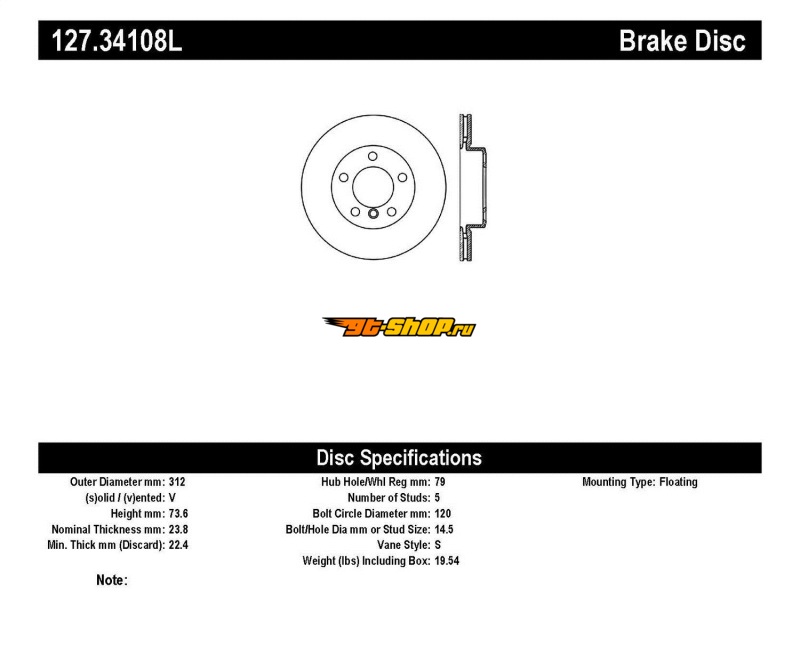ST Slot & Drill Brake Rotors Stoptech 127.34108L