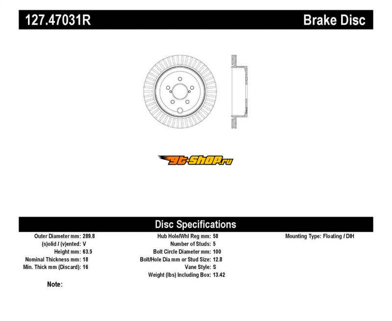ST Slot & Drill Brake Rotors Stoptech 127.47031R