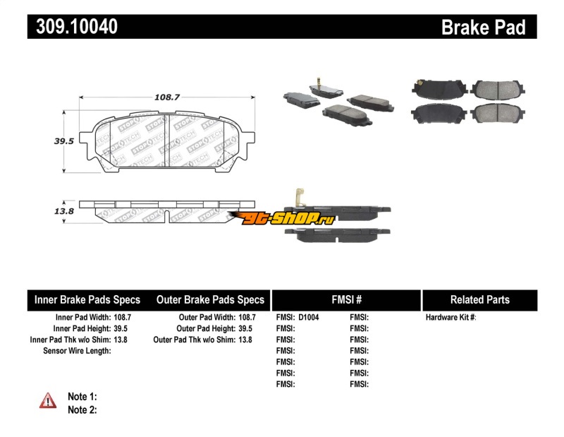 ST Sport Brake Pads Stoptech 309.10040