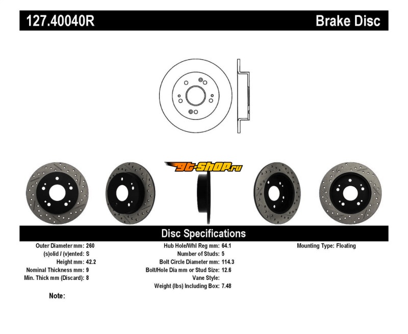 ST Slot & Drill Brake Rotors Stoptech 127.40040R