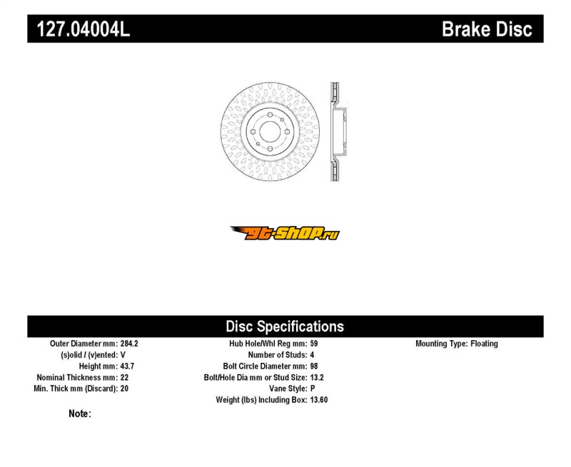 ST Slot & Drill Brake Rotors Stoptech 127.04004L
