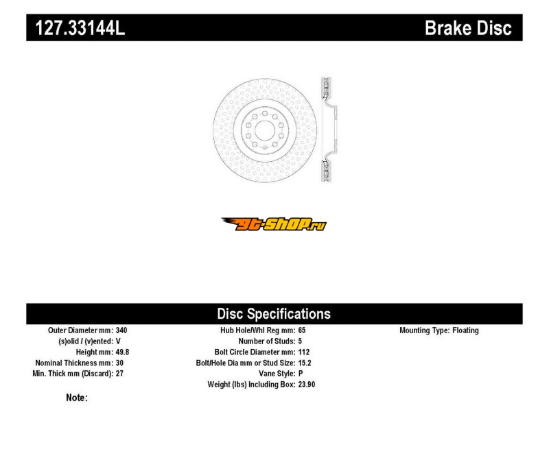 ST Slot & Drill Brake Rotors Stoptech 127.33144L