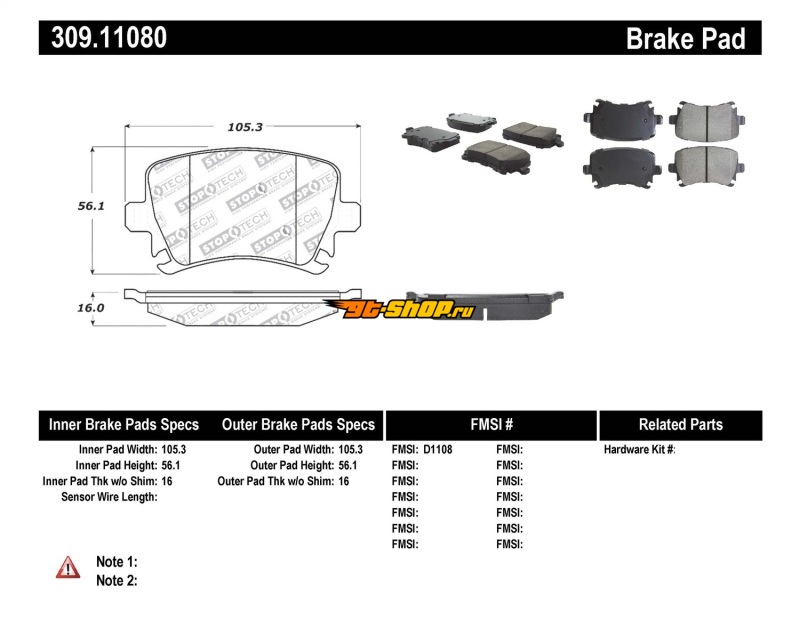 ST Sport Brake Pads Stoptech 309.11080