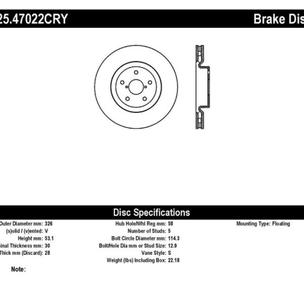 ST Premium Carbon Brake Rotors Stoptech 125.47022CRY