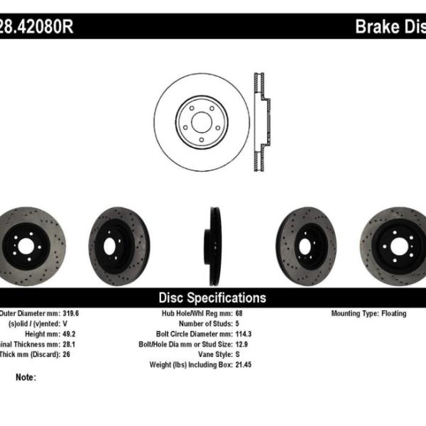 ST Drilled Sport Brake Rotors Stoptech 128.42080R