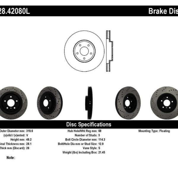 ST Drilled Sport Brake Rotors Stoptech 128.42080L
