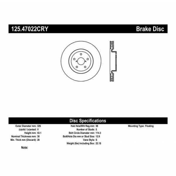 ST Premium Carbon Brake Rotors Stoptech 125.47022CRY