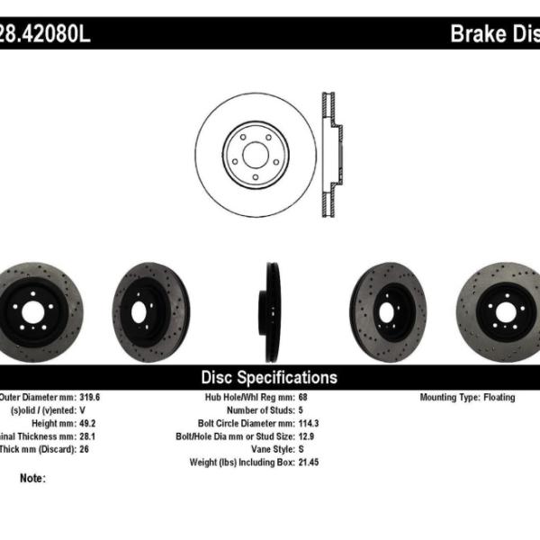 ST Drilled Sport Brake Rotors Stoptech 128.42080L