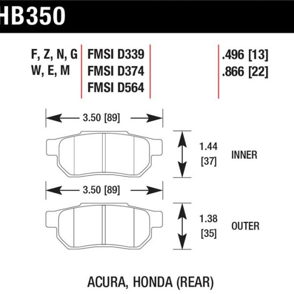 HAWK DTC-30 Brake Pad Sets Hawk Performance HB350W.496
