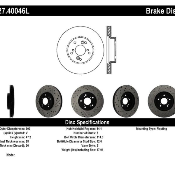 ST Slot & Drill Brake Rotors Stoptech 127.40046L