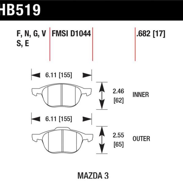 HAWK HPS 5.0 Brake Pad Sets Hawk Performance HB519B.682