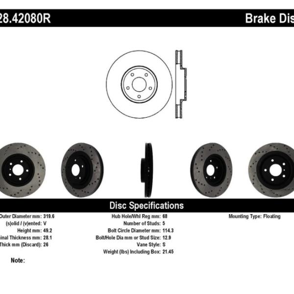 ST Drilled Sport Brake Rotors Stoptech 128.42080R