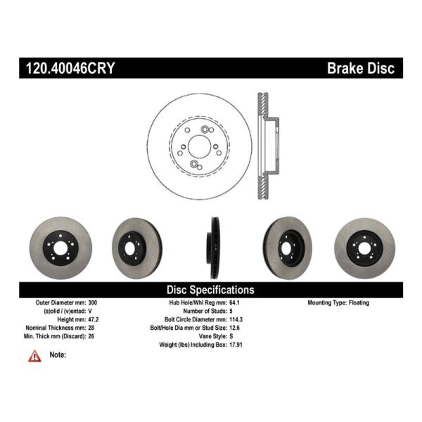 ST Performance Brake Rotors Stoptech 120.40046CRY