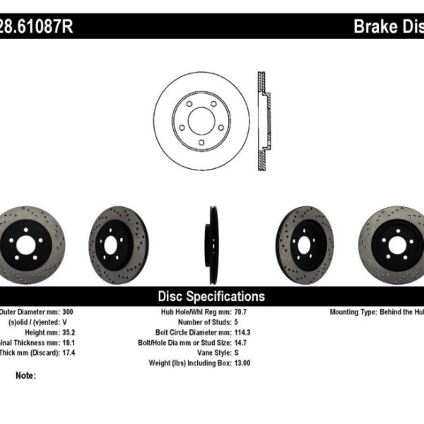 ST Drilled Sport Brake Rotors Stoptech 128.61087R