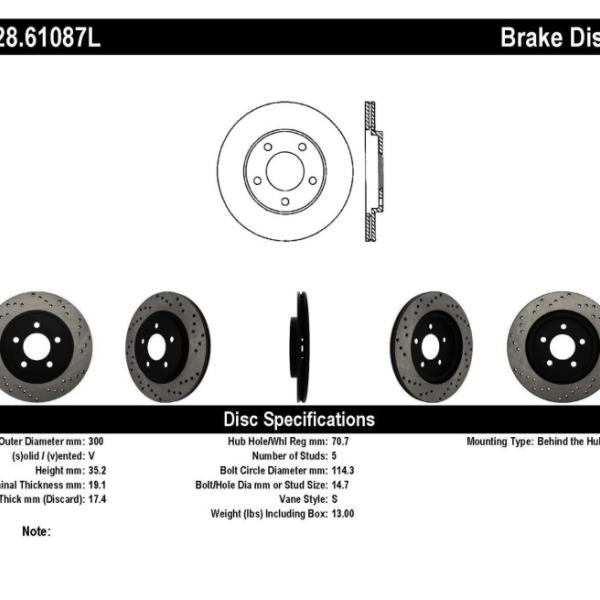 ST Drilled Sport Brake Rotors Stoptech 128.61087L