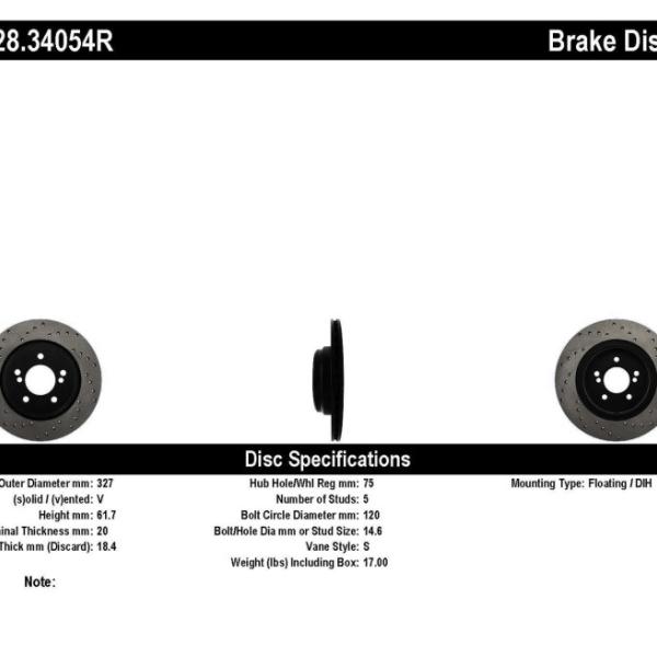 ST Drilled Sport Brake Rotors Stoptech 128.34054R