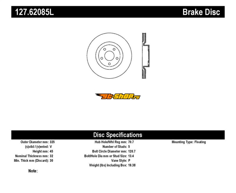 ST Slot & Drill Brake Rotors Stoptech 127.62085L