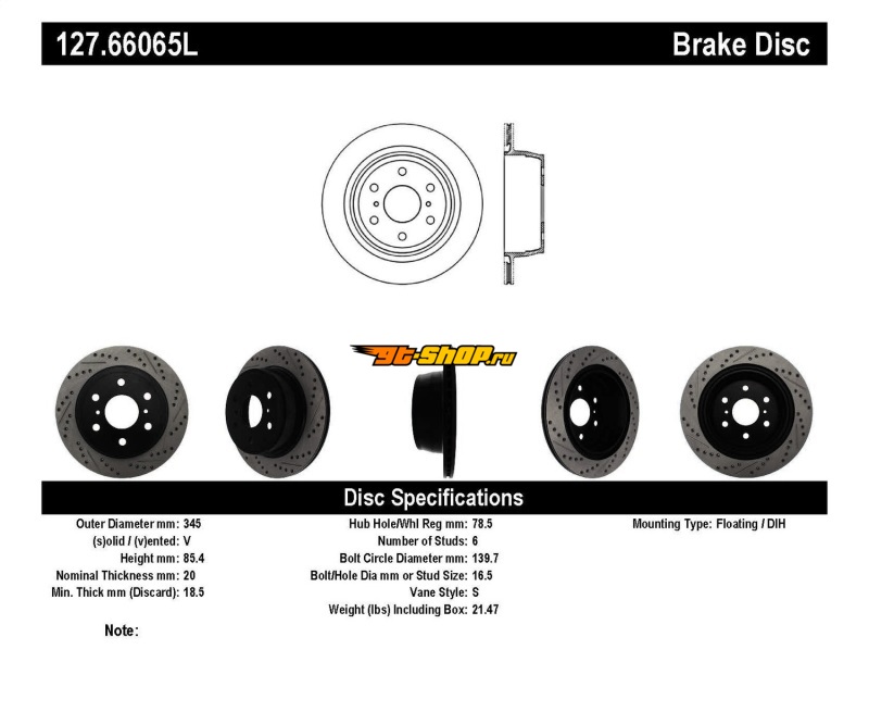ST Slot & Drill Brake Rotors Stoptech 127.66065L