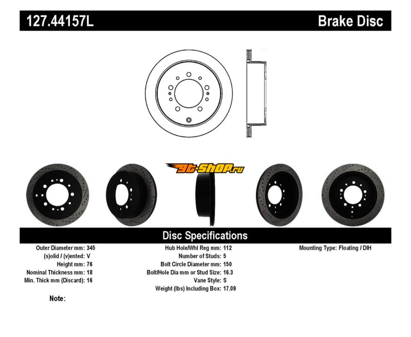 ST Slot & Drill Brake Rotors Stoptech 127.44157L